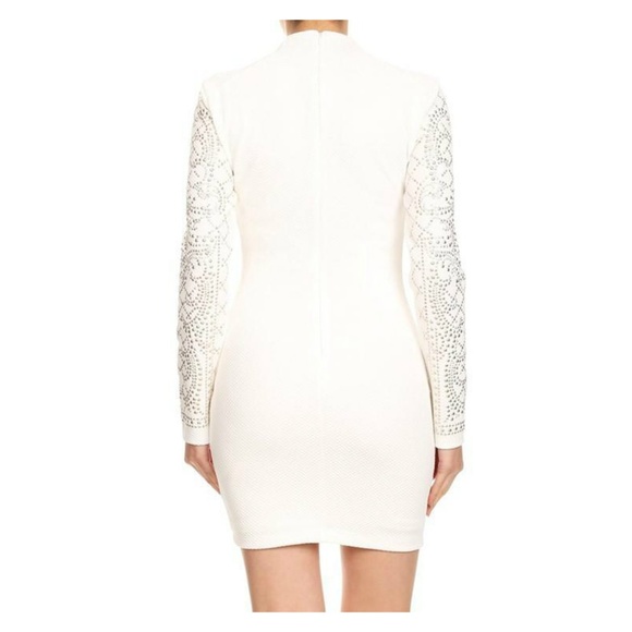 VaVa Voom Beige Long Sleeve Rhinestone Glam Dress - Picture 2 of 2